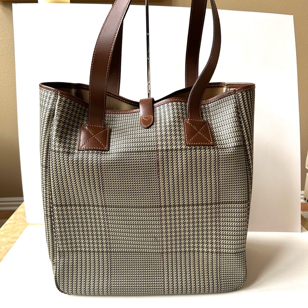 Polo by Ralph Lauren Tan Coated Canvas Bag with Rich Brown Leather Trim